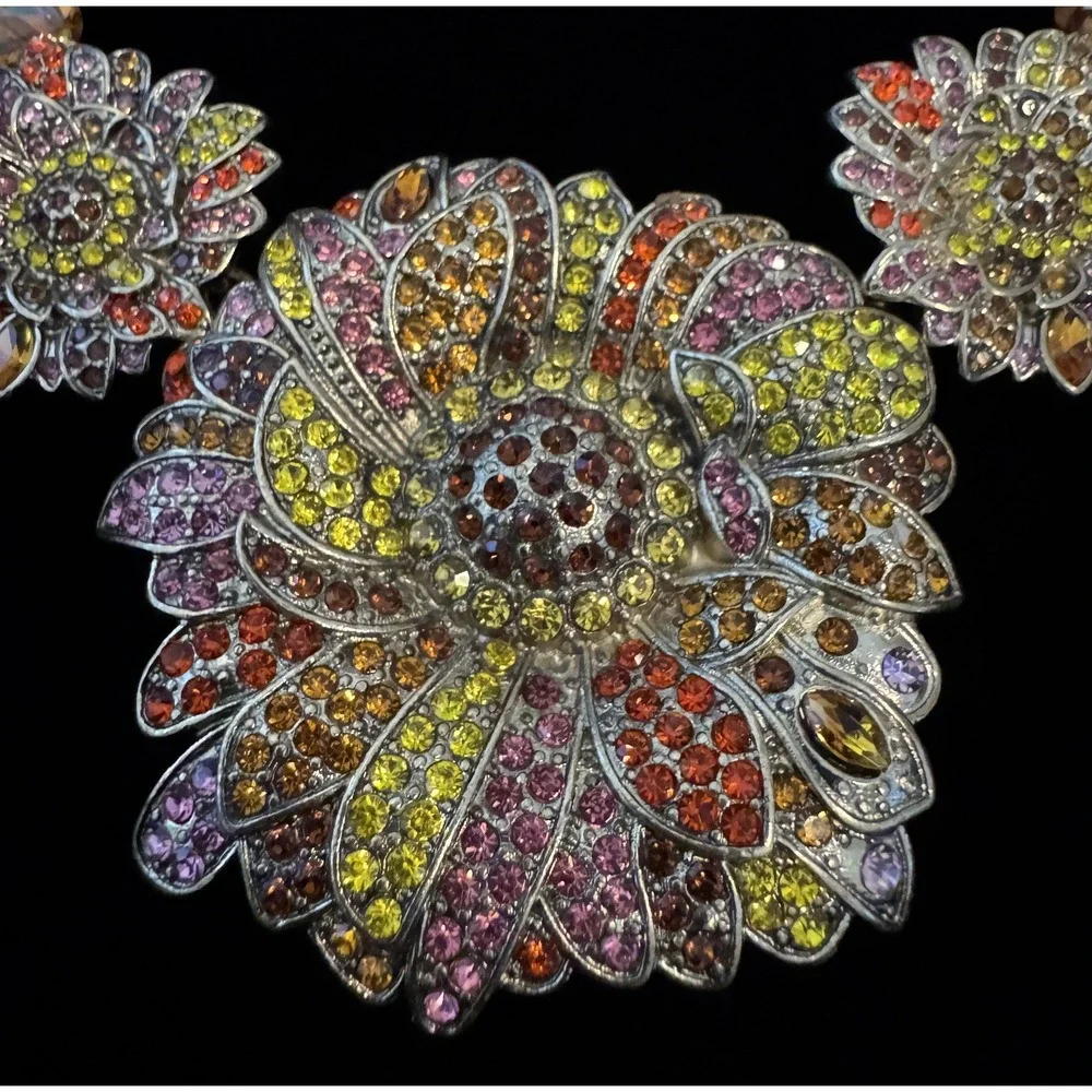 Heidi Daus Statement Necklace Fabulous Fall Amber Pink Yellow Bronzetone 16-19